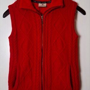 IRISH WOOL Carraig Donn Women's Red Cable Knit Vest  Full Zip Lined  SZ M